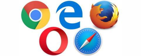 Logo of Chrome, Internet Explorer, Mozilla Firefox, Opera and Safari on a white background.